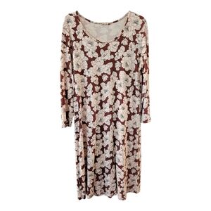 Lands' End Red Pink Floral Petite Long Sleeve Midcalf Nightgown-Size M/P (10-12)